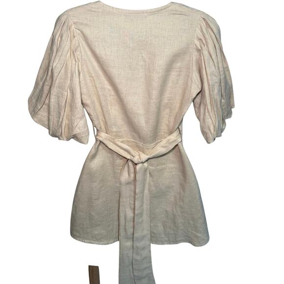 Faithfull The Brand NWOT Godiva Dress Wrap Linen Balloon Sleeves Beige Size 4 - Picture 7 of 12